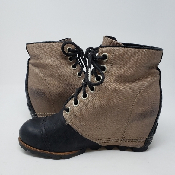 SOREL PDX Wedge Lace-Up Canvas Leather Waterproof Booties Boots size 7.5 - Picture 9 of 11